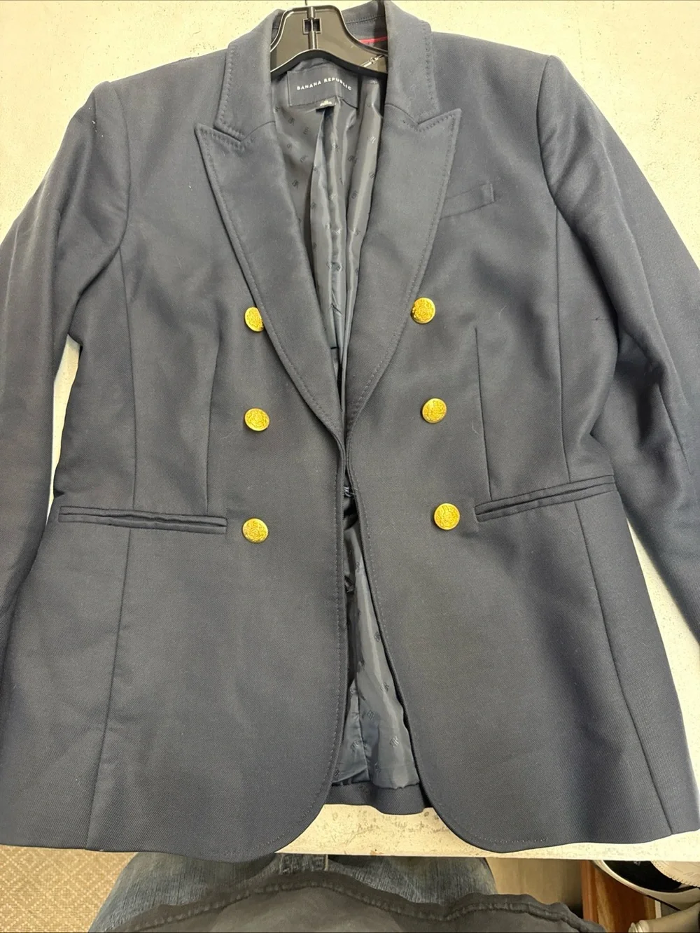 Fall 2012 Banana Republic Navy Gold Button Double Breasted Blazer Sz 10